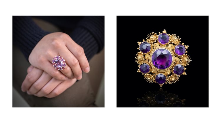 Madame de Pompadour Ring & Mid-Victorian Amethyst Brooch Circa 1860