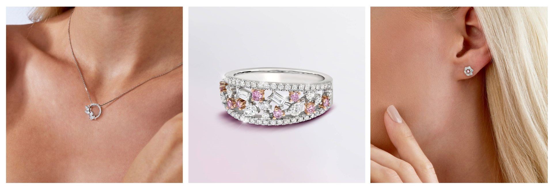 Pink Kimberley Bel Echo Necklace, Splendour of Versailles Ring and Peony Petite Earrings