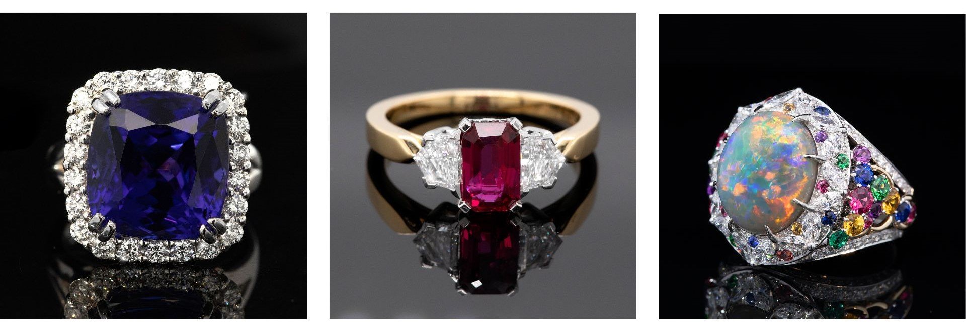 Tanzanite Ring, Aeon Ruby Ring, Lorikeet Ring