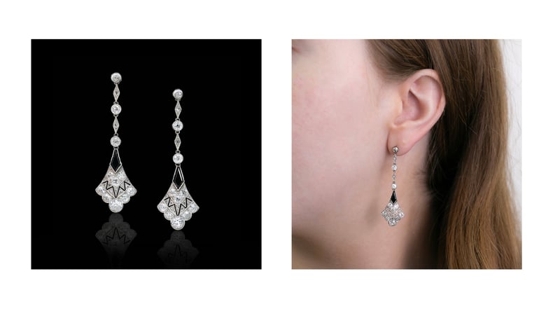 Gerard McCabe Antiques Art Deco Diamond & Onyx Set Drop Earrings Circa 1920s SKU: 566628