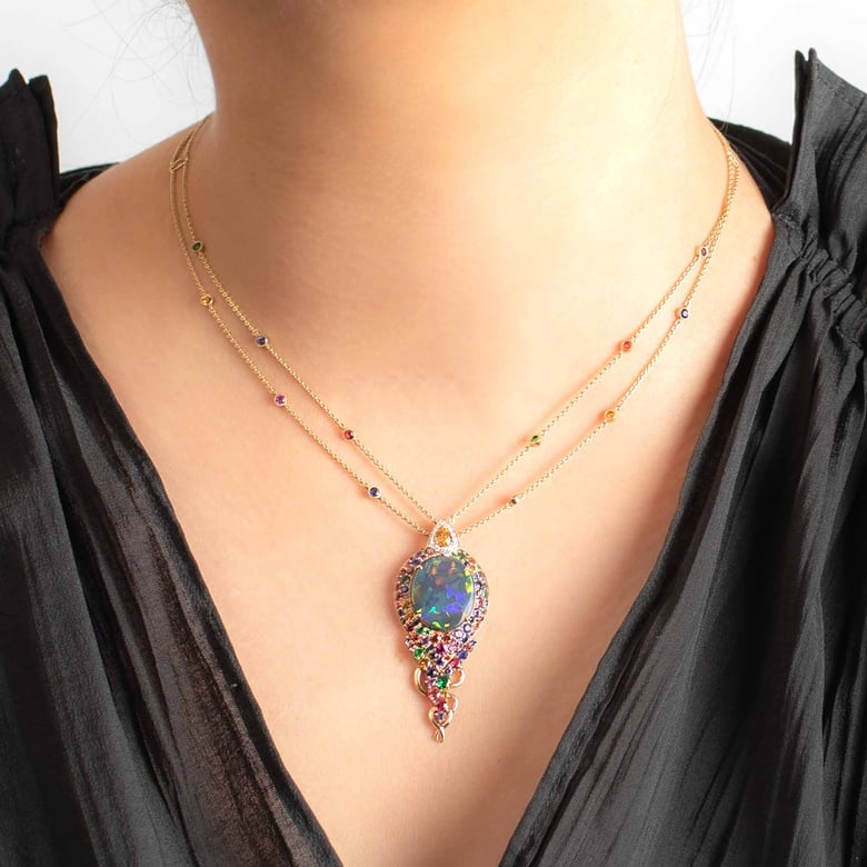 Lorikeet Lightning Ridge Black Opal and Gemstone Pendant