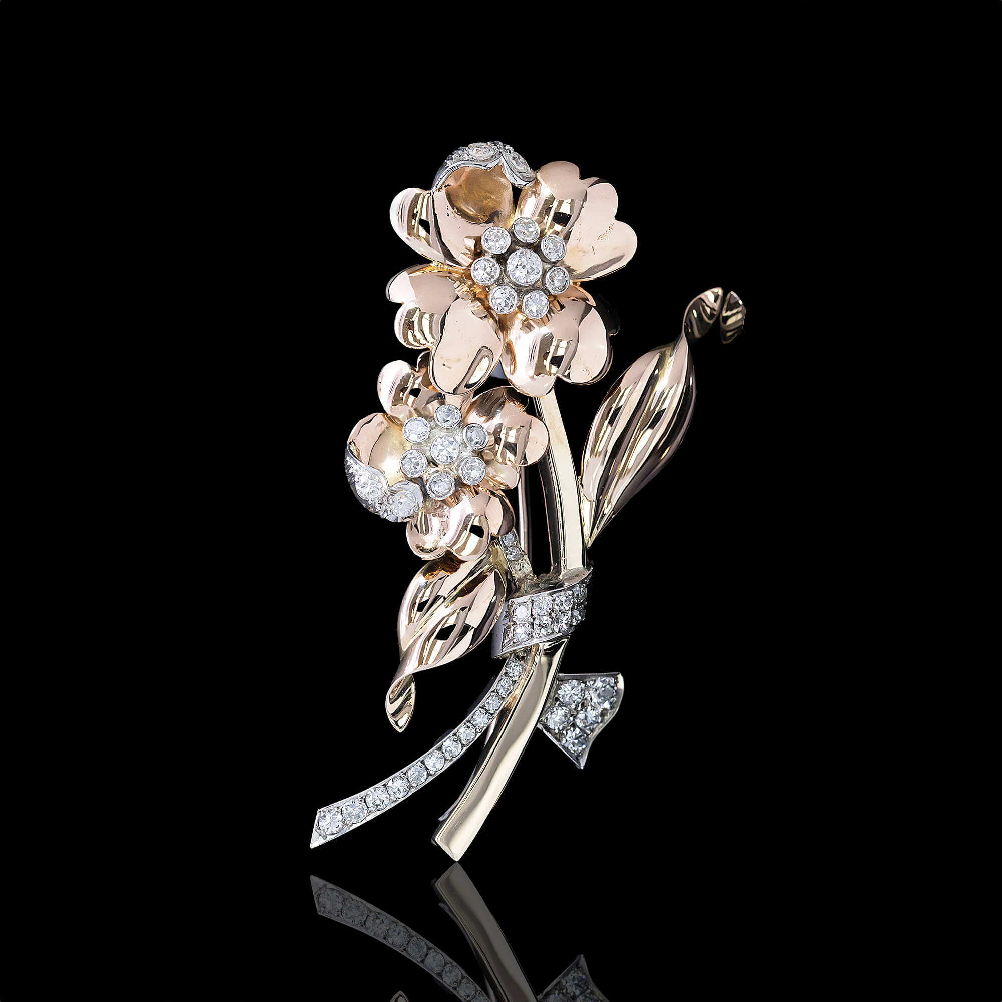 Retro Diamond Set Flower Brooch Circa 1950s SKU: 564967