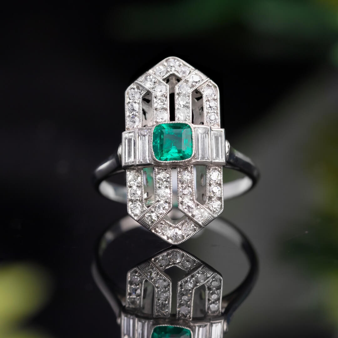Art Deco Emerald & Diamond Ring Circa 1930s SKU 568581 | Gerard McCabe 2026 Engagement Ring Trends Blog Post