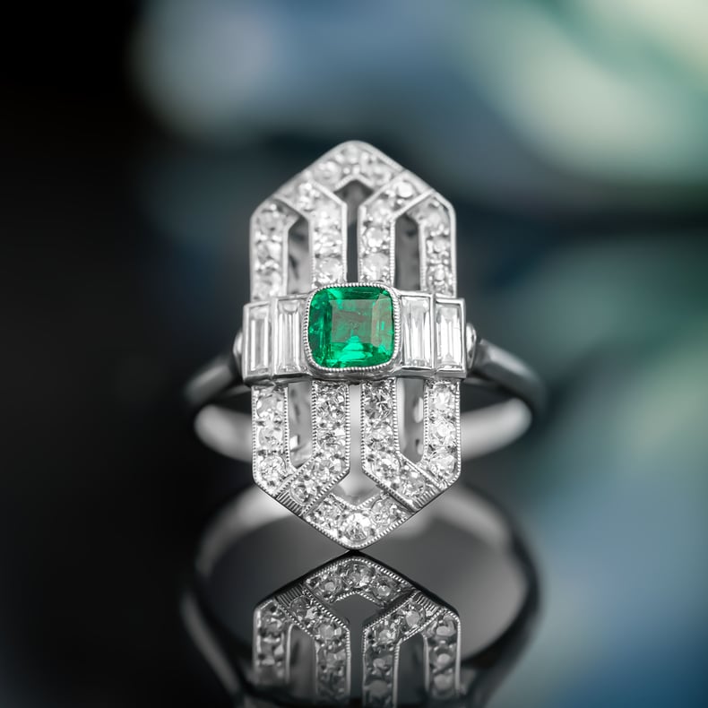 Art Deco Emerald & Diamond Ring Circa 1930s SKU: 568581