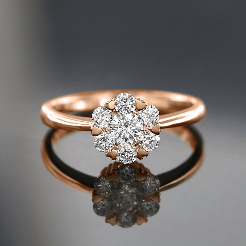 Bloom Diamond ring with Heart Shape Accents