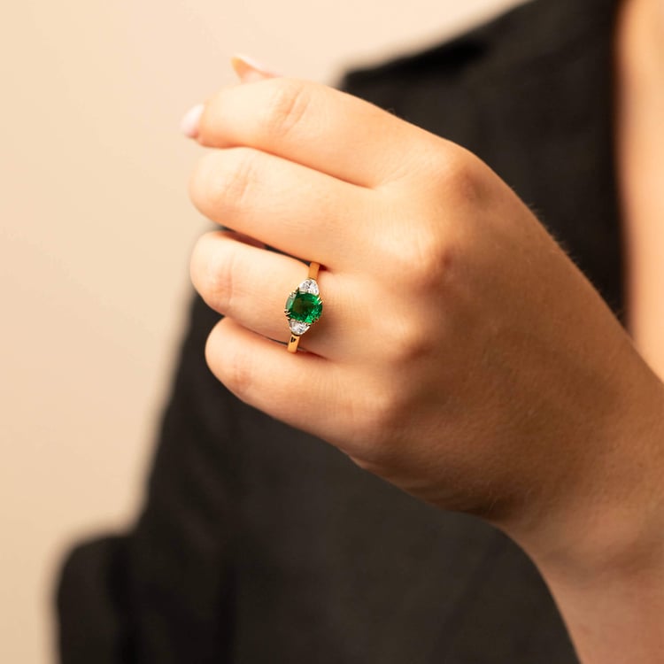 Cherish Cushion Cut Emerald & Half Moon Diamond Ring SKU 566589
