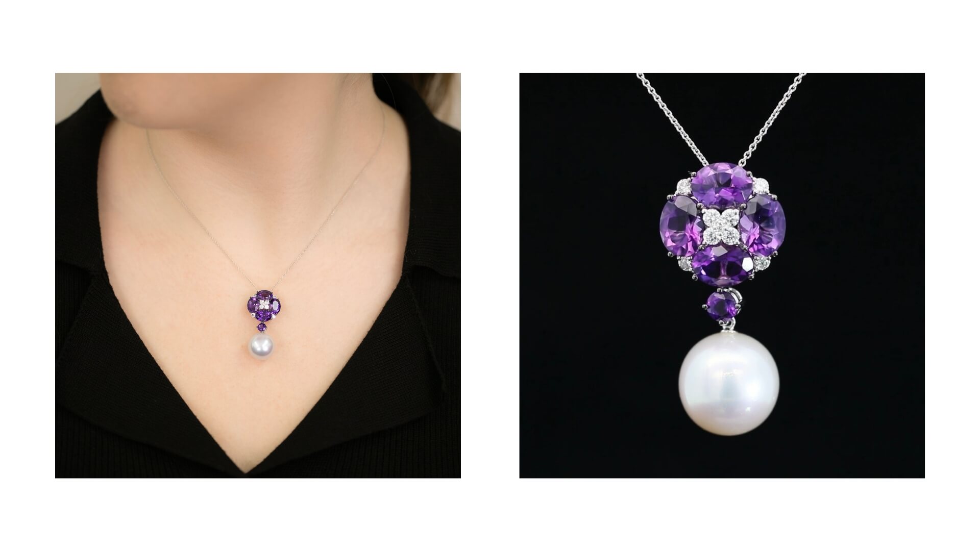 February Birthstone Amethyst | Calypso South Sea Pearl, Amethyst and Diamond Convertible Pendant SKU 565537 | Gerard McCabe Jewellers