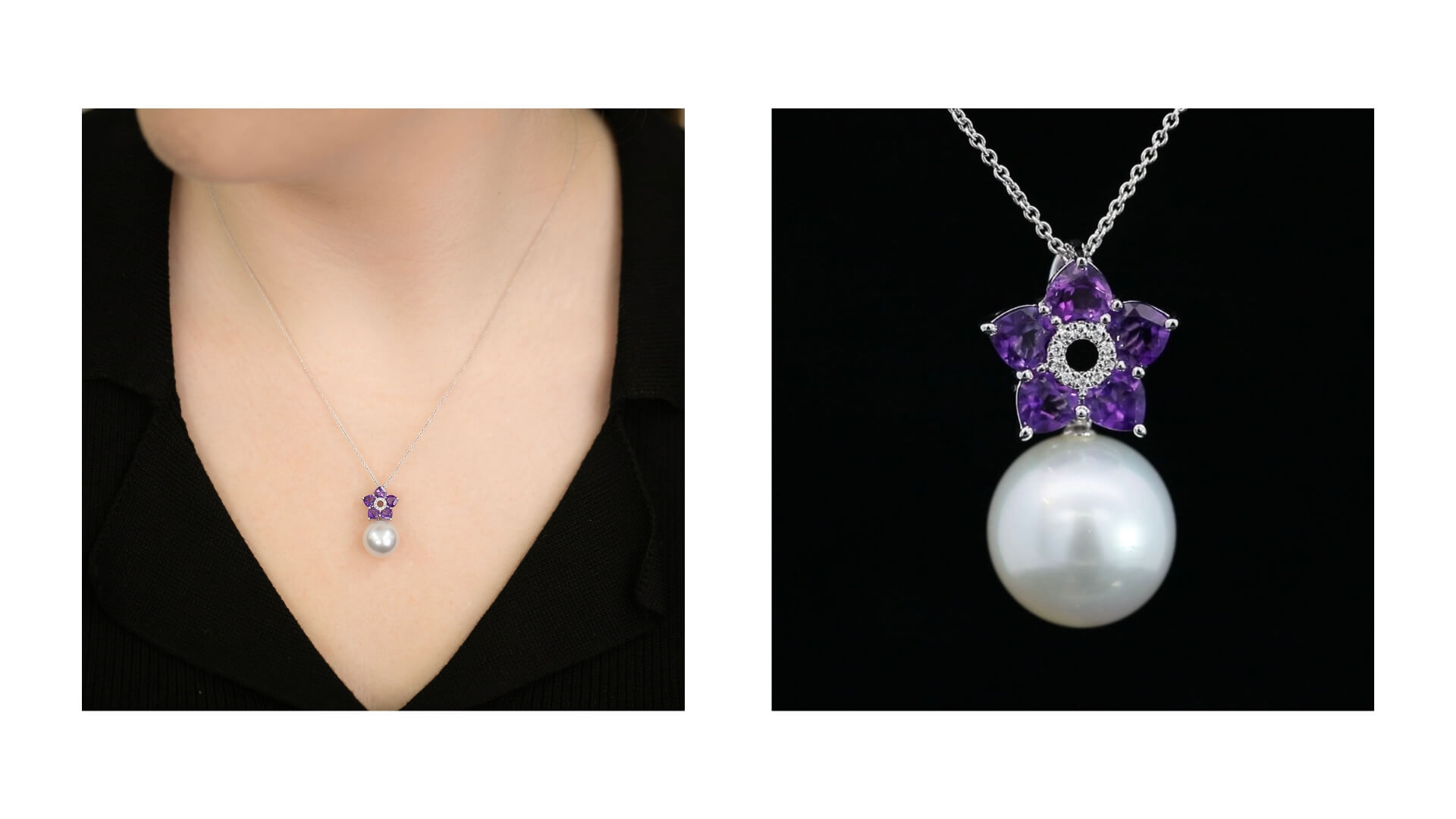 February Birthstone Amethyst | Calypso South Sea Pearl, Amethyst and Diamond Pendant SKU 565561 | Gerard McCabe Jewellers