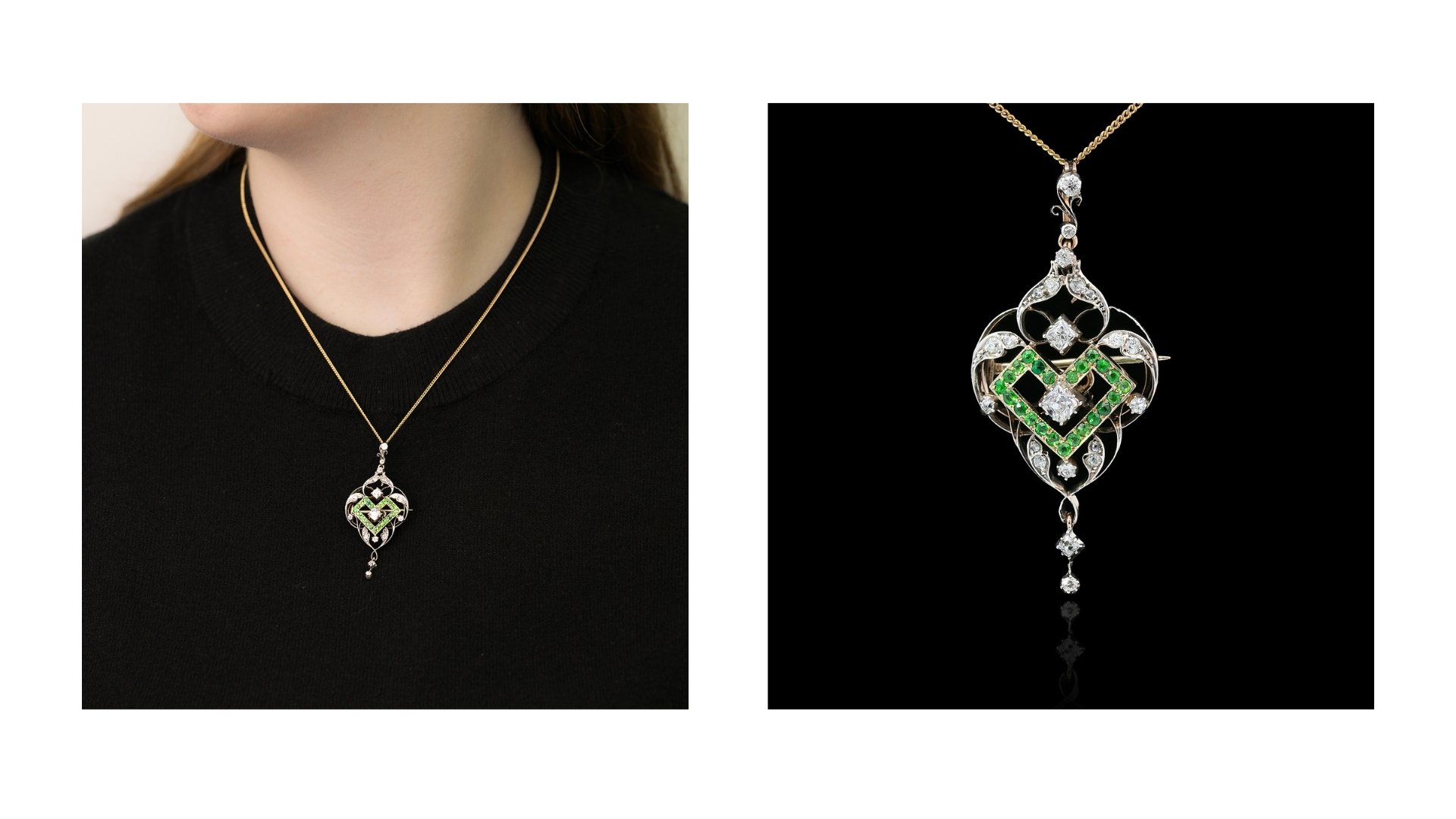 Gerard McCabe Antiques Art Nouveau Demantoid Garnet & Diamond Pendant Brooch 1890s SKU: 566105