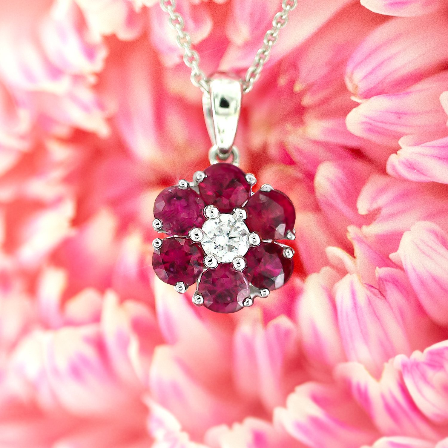 Ruby & Diamond Flower Pendant