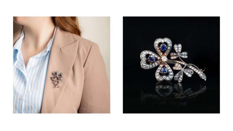 Gerard McCabe Antiques Victorian Sapphire & Diamond Clover Brooch Circa 1890 SKU: 564969