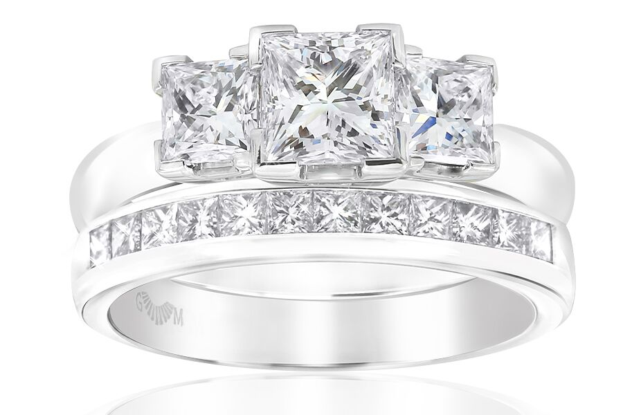 Gerard McCabe Classic Tria Princess Cut Engagement Ring and Wedding Ring